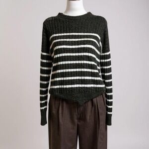 Abercrombie & Fitch Sz Small Soft Crew Neck Green/White Ribbed Sweater Academia‎